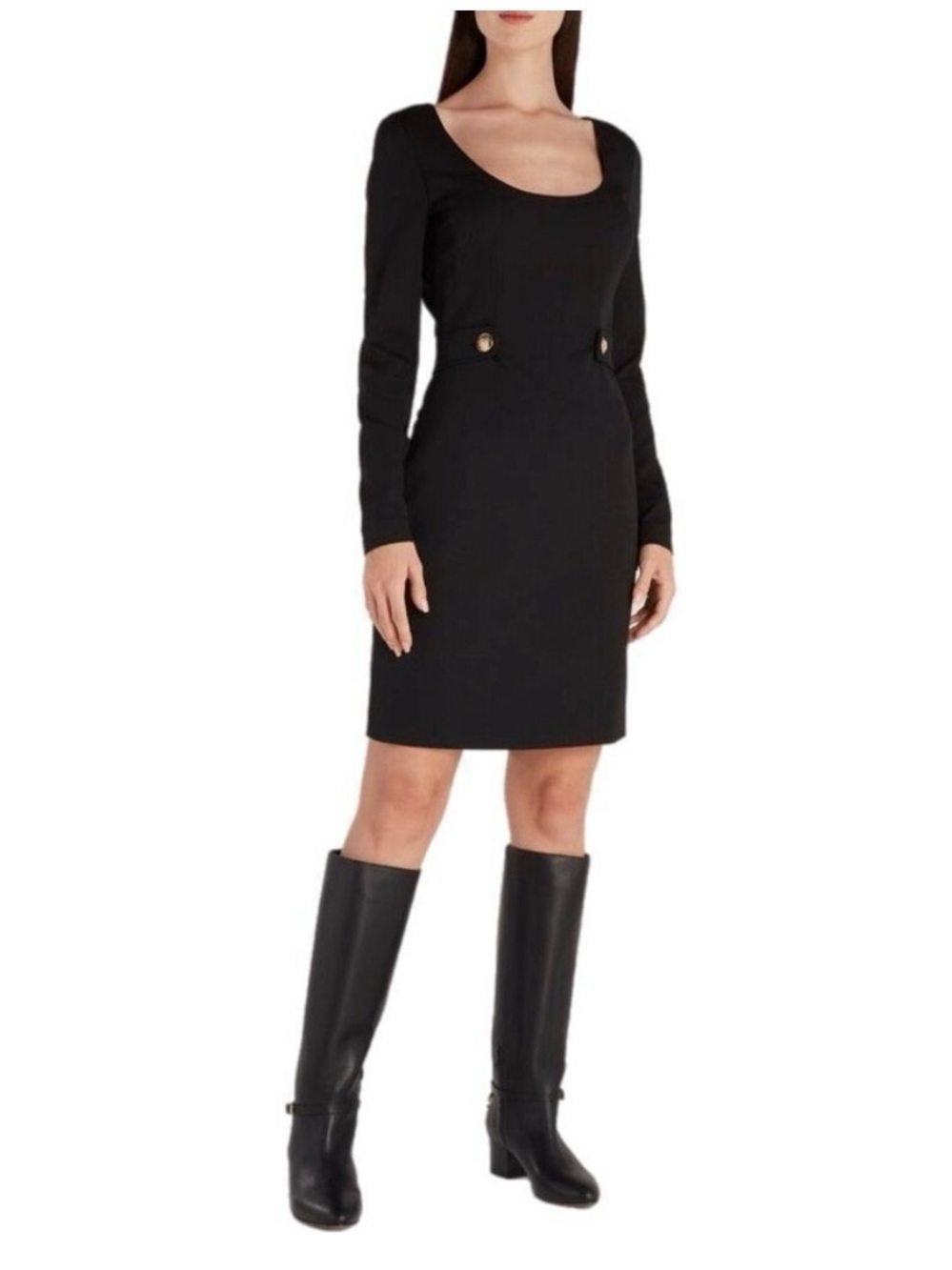 Roberto Cavalli Classic Black Long-Sleeve Scoop Neck Dress sz 38 eu
